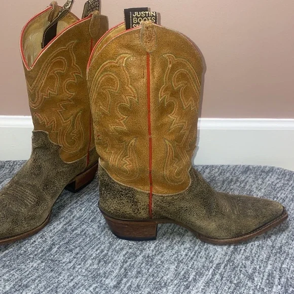 🚫SOLD🚫 Vtg Justin Boots 2toned suede leather midcalf ladies cowboy boots 8.5B - Picture 6 of 14